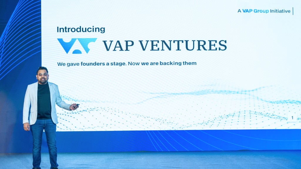 Vishal Parmar introduces VAP Ventures on stage at Global AI Show Riyadh 2026