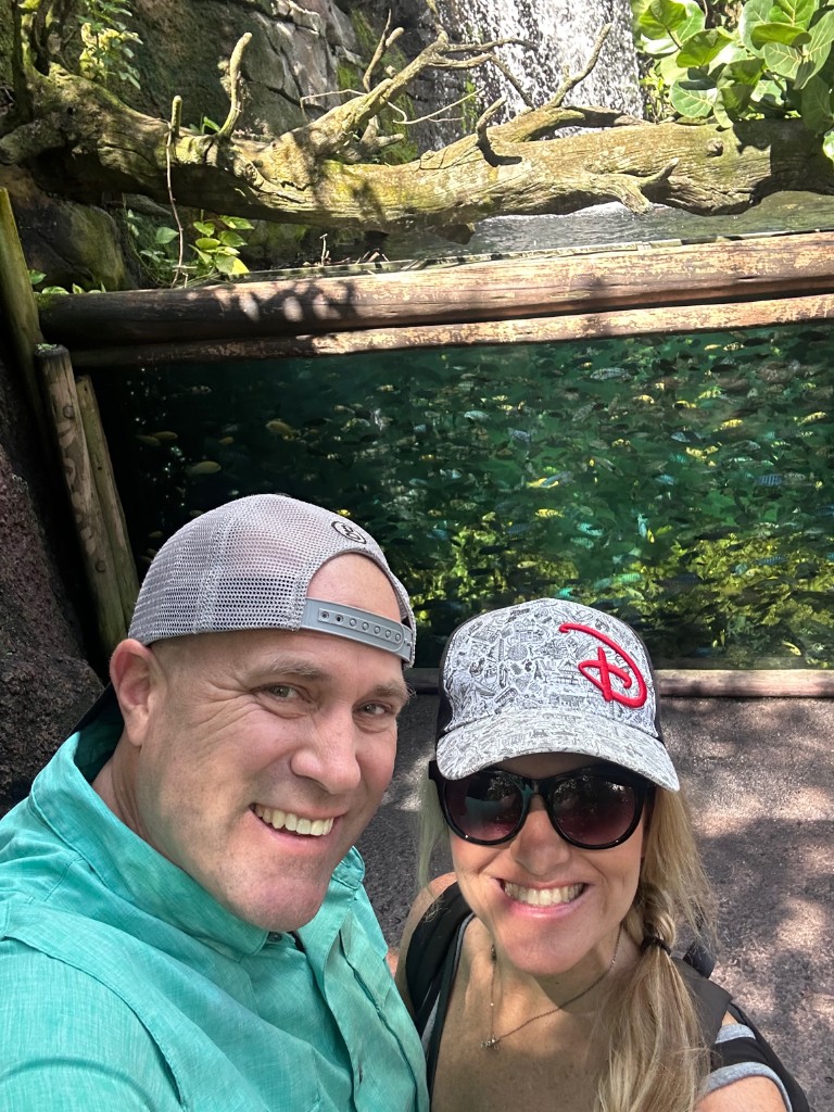 Ryan and Sarah in front of the aquarium on Gorilla Falls Exploration Trail