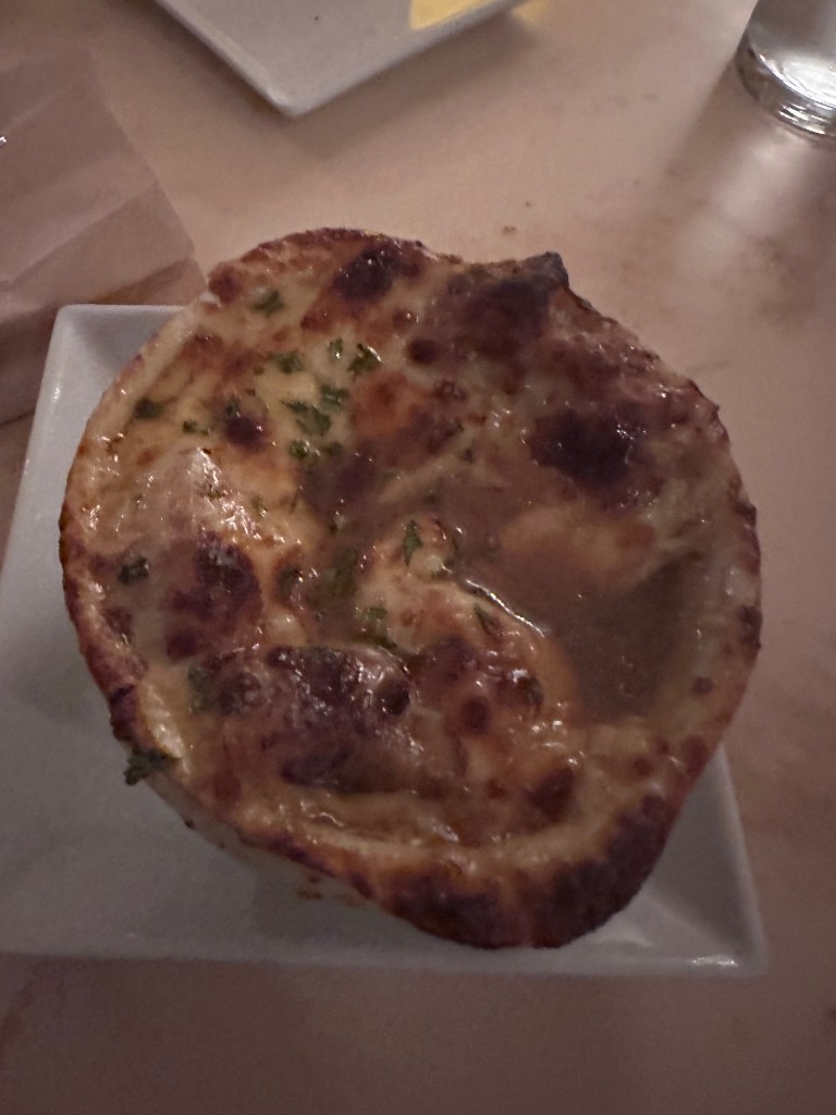 French onion soup with a broiled cheese crust