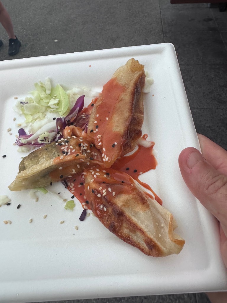 China Food and Wine dumpling trio with sesame and chili sauce