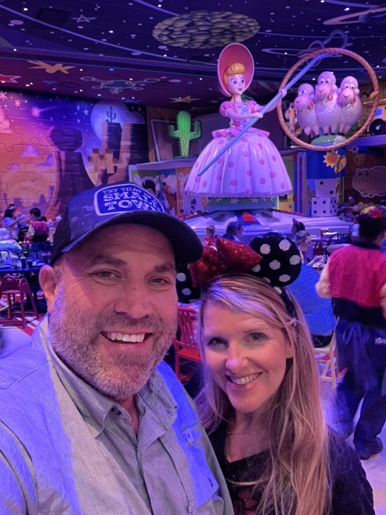 Ryan and Sarah inside with Bo Peep behind them