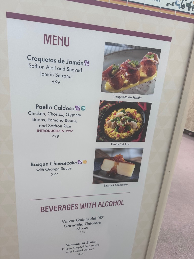 Spain Food and Wine Festival menu with paella and croquetas