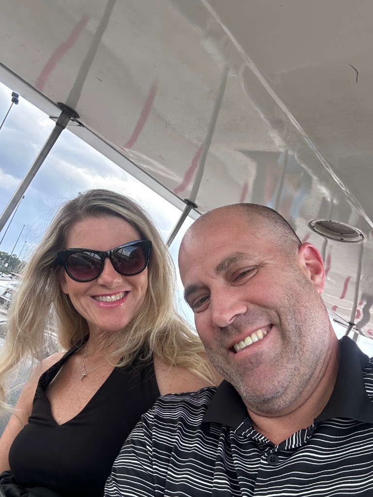 Ryan and Sarah on the parking lot tram at Hollywood Studios