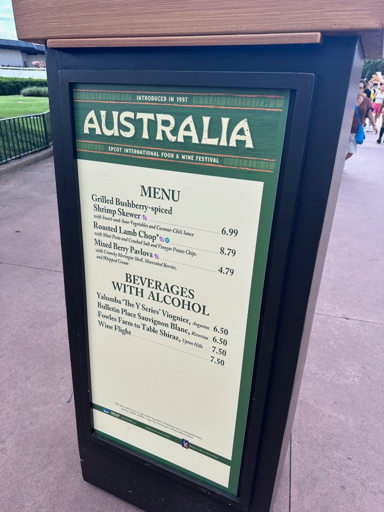 Australia Food and Wine Festival menu — walked past