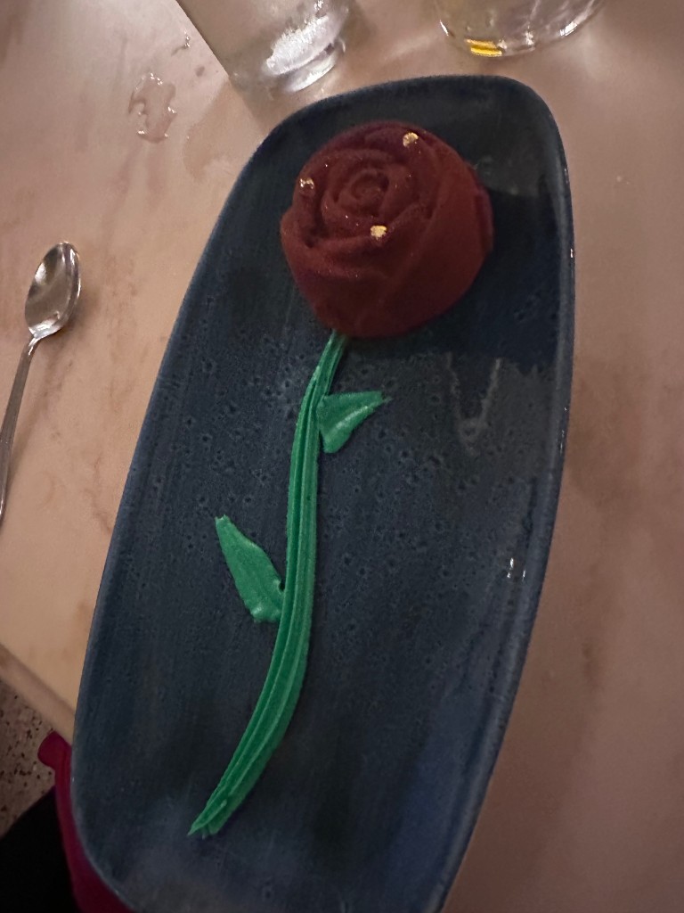 The grey stuff rose dessert at Be Our Guest