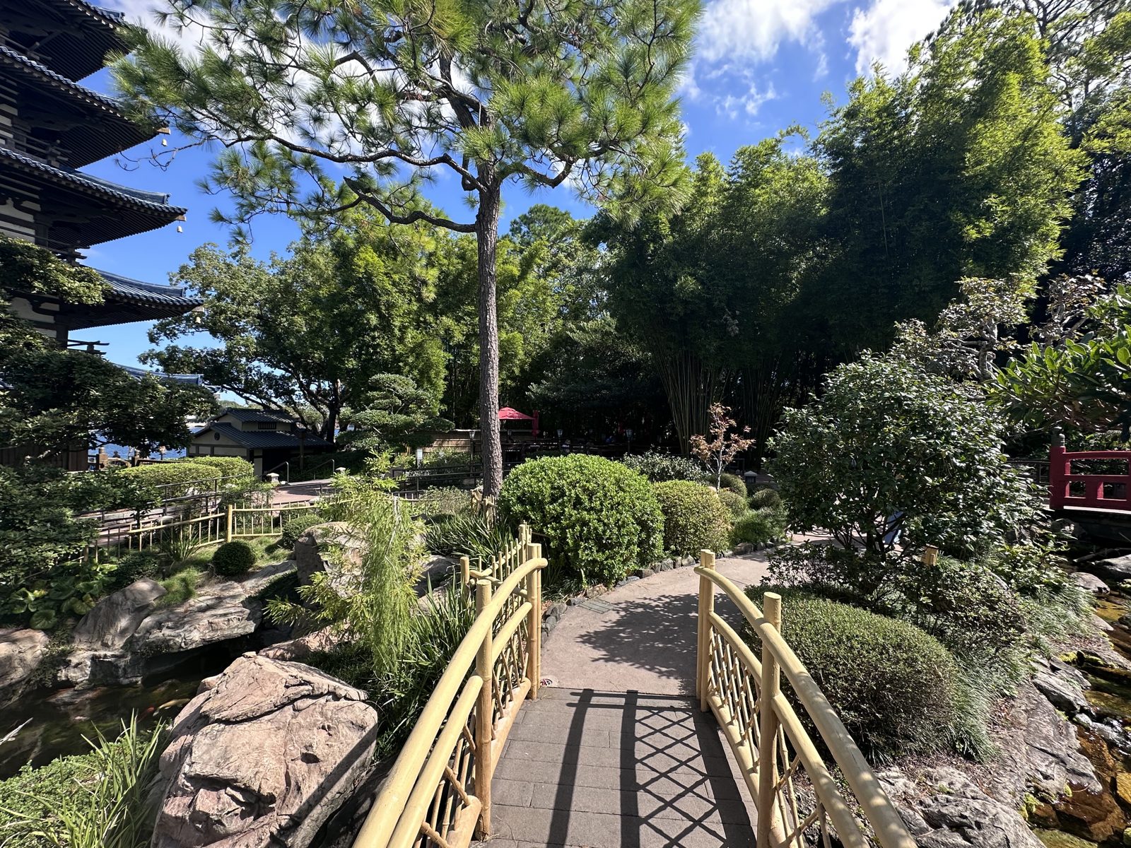 Garden path with a wooden bridge in the Japan pavilion