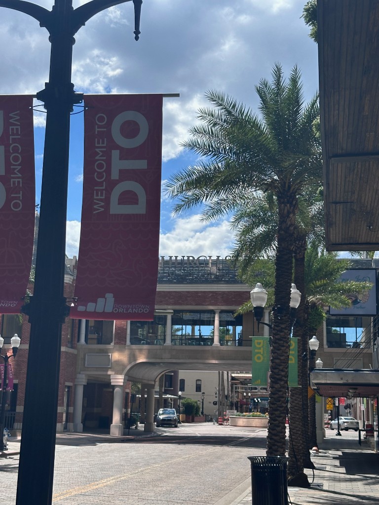 Church Street arch and Welcome to DTO banner in downtown Orlando