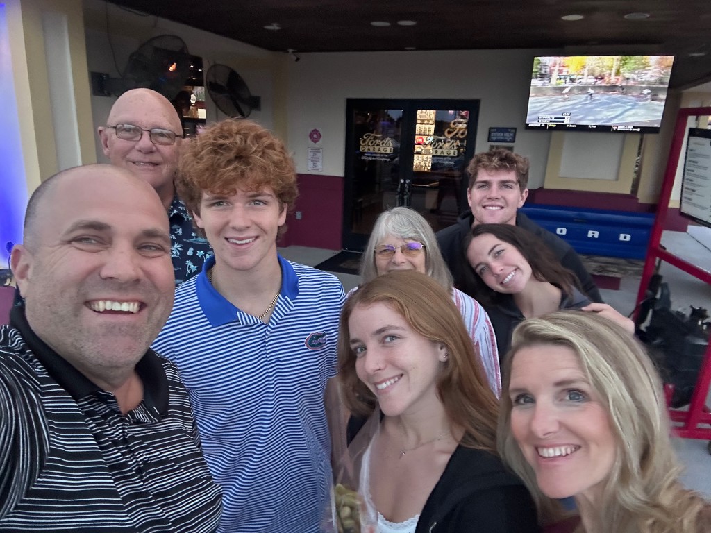 Family group selfie outside Ford's Garage in Lakeland